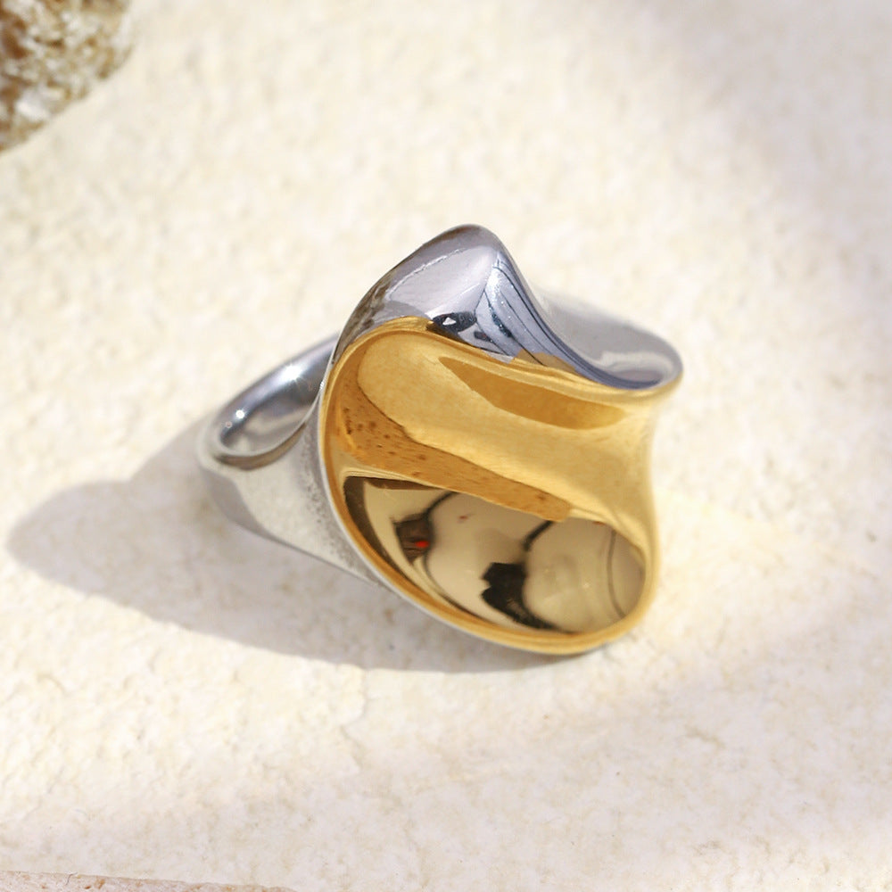 Anello in Acciaio Inox Geometrico Minimalista con Placcatura in Oro 18K da Donna