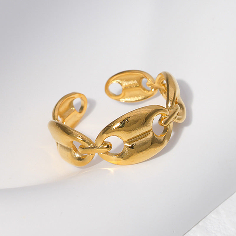 Vintage Minimalist Geometric Ring 18K Gold Plated Stainless Steel Unisex Adjustable Band