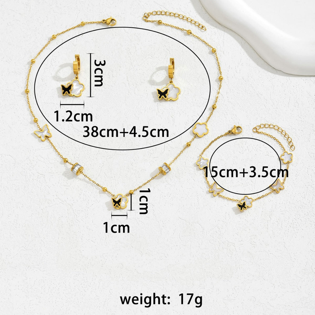 Conjunto de Collar, Pulsera y Pendientes Minimalistas con Mariposa Geométrica y Circonitas Incrustadas en Cobre para Mujer