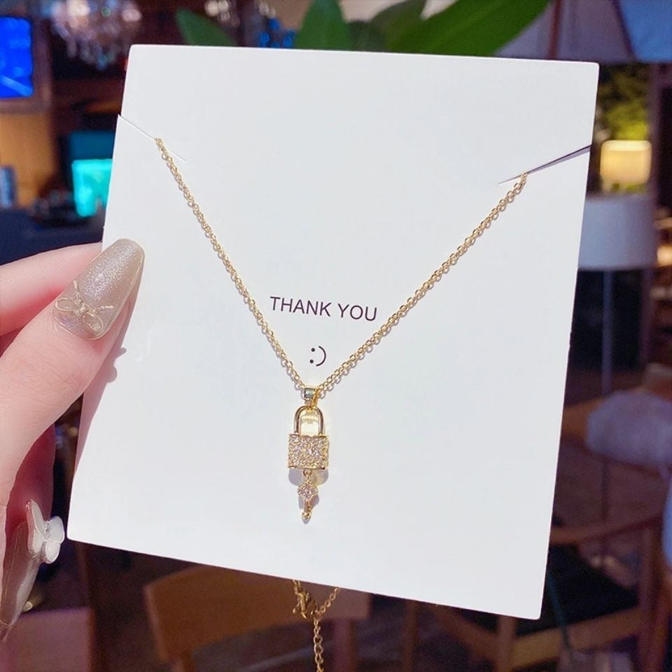 Minimalist Geometric Key Pendant Necklace for Women in Titanium Steel with Plated Finish, Long Clavicle Chain