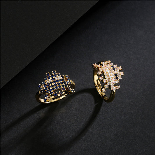 Geometric Micro-pave Cubic Zirconia Gold Plated Brass Alien Ring for Women
