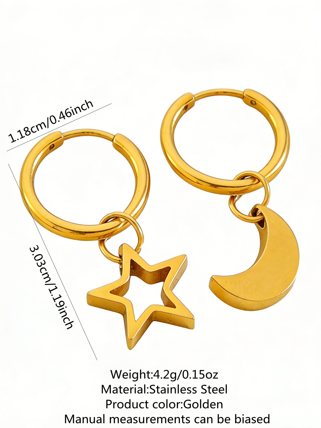 Minimalist Star Moon Stainless Steel and Titanium Steel Necklace and Earring Set with Cable Chain