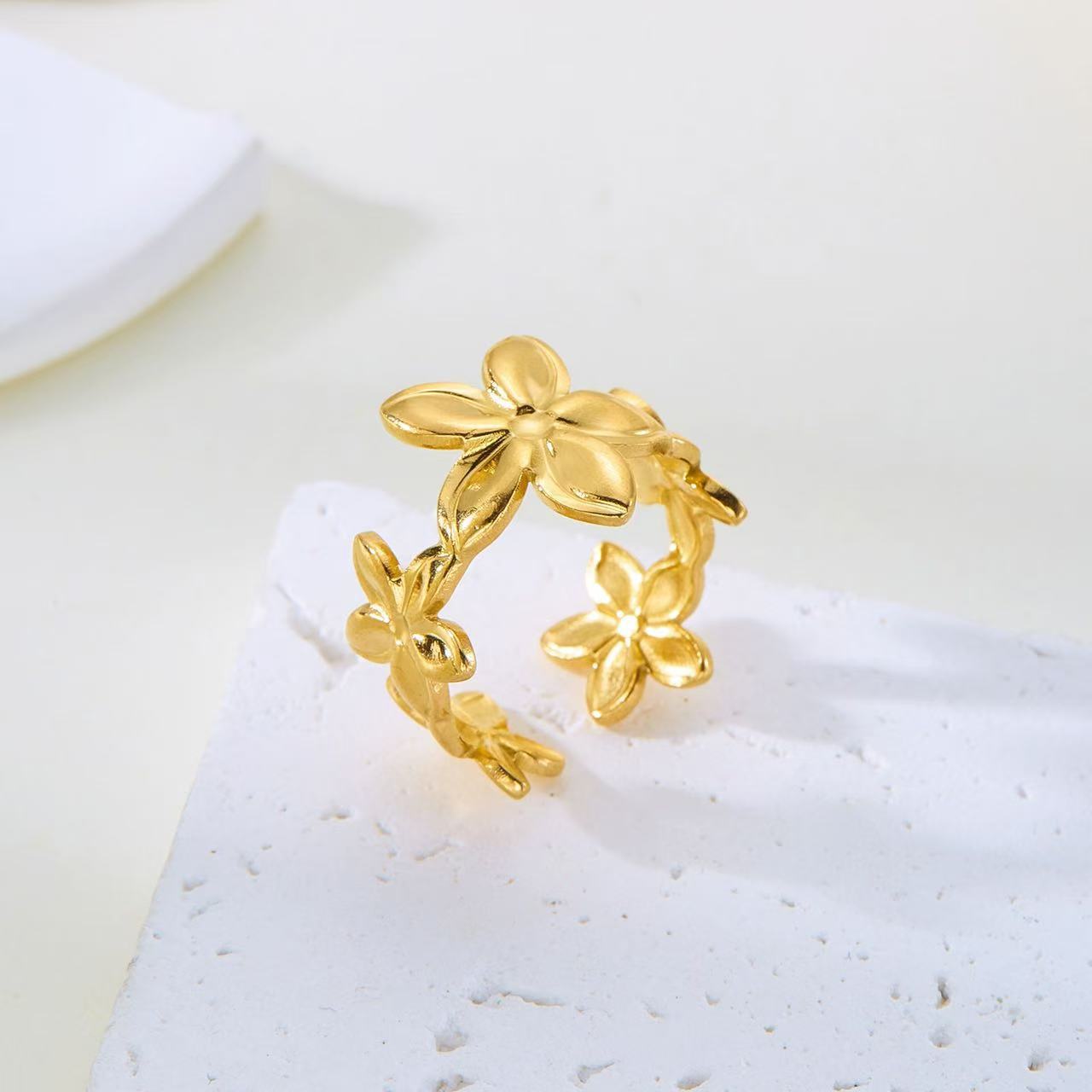 Elegant Gold Plated Stainless Steel Butterfly Star Geometric Ring