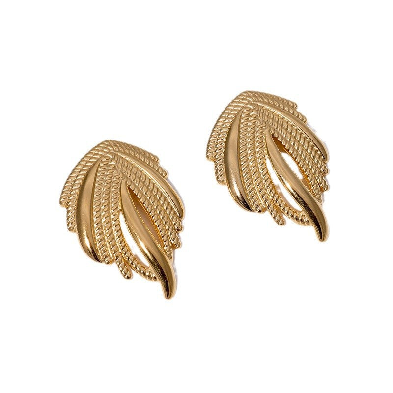 Minimalist Wing-Shaped Stainless Steel Earrings with Plated Titanium Steel Finish for Women