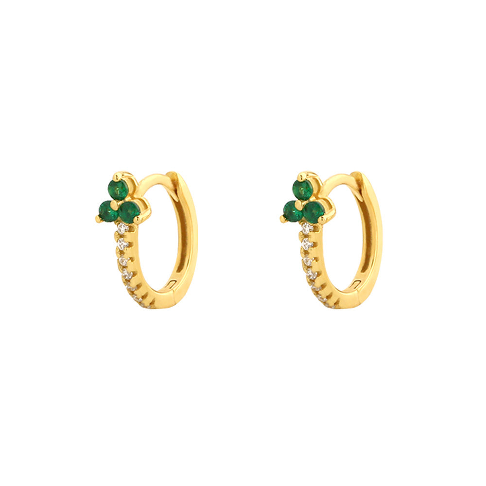 Elegantes Pendientes de Plata de Ley 925 con Forma de Trébol, Esmalte Verde Esmeralda y Detalles de Pedrería para Mujer