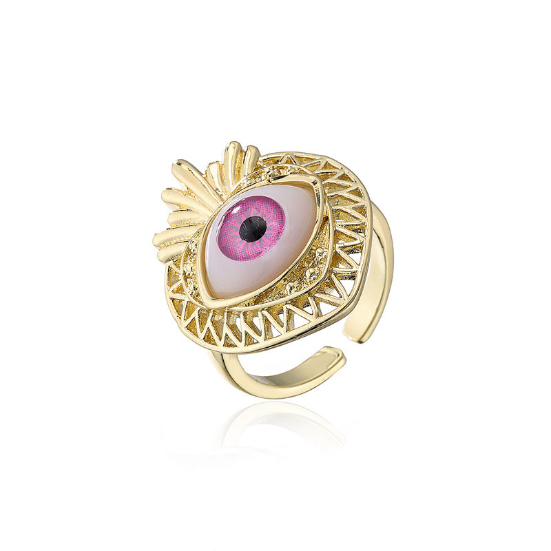 18K Gold Plated Brass Geometric Micro-Inlay Ring for Women