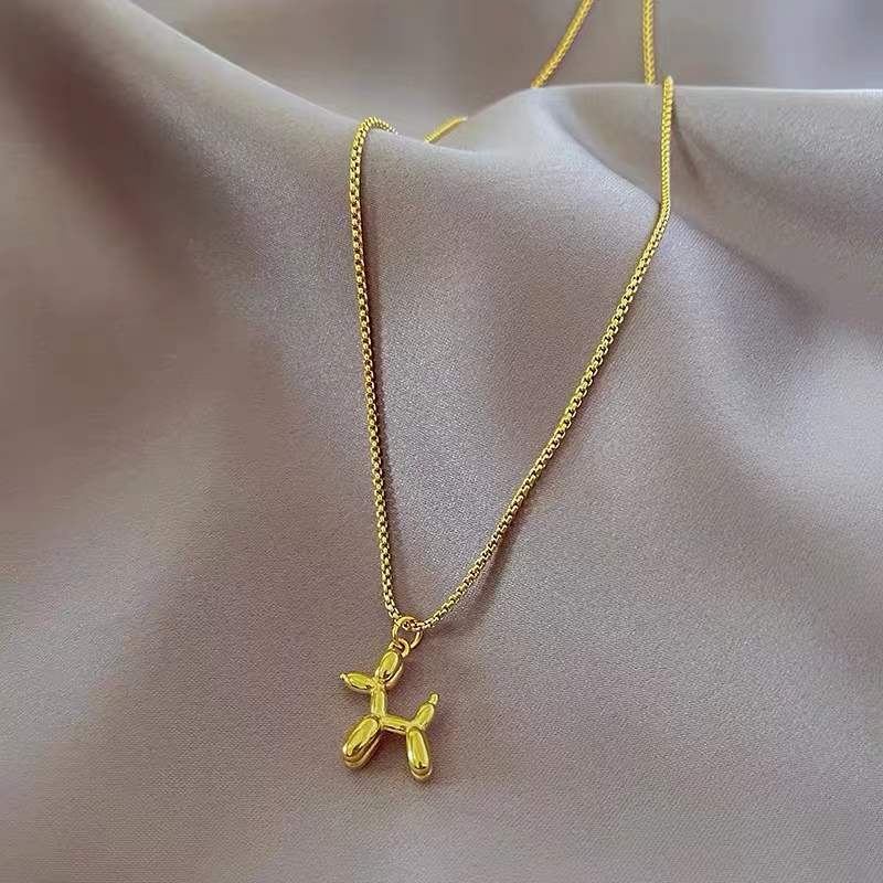 Cute Balloon Dog Pendant Clavicle Necklace for Women Titanium Steel Plated Minimalist Animal-Themed Fashion Jewelry