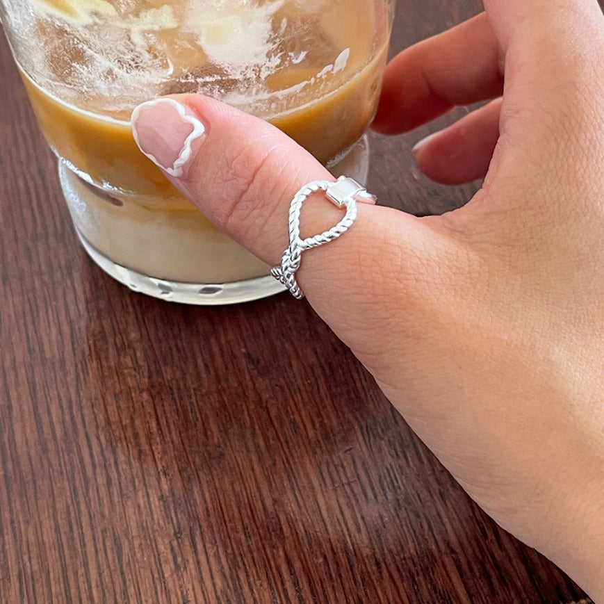 Minimalist 925 Sterling Silver Braided Twist Open Ring with Cross Design for Women