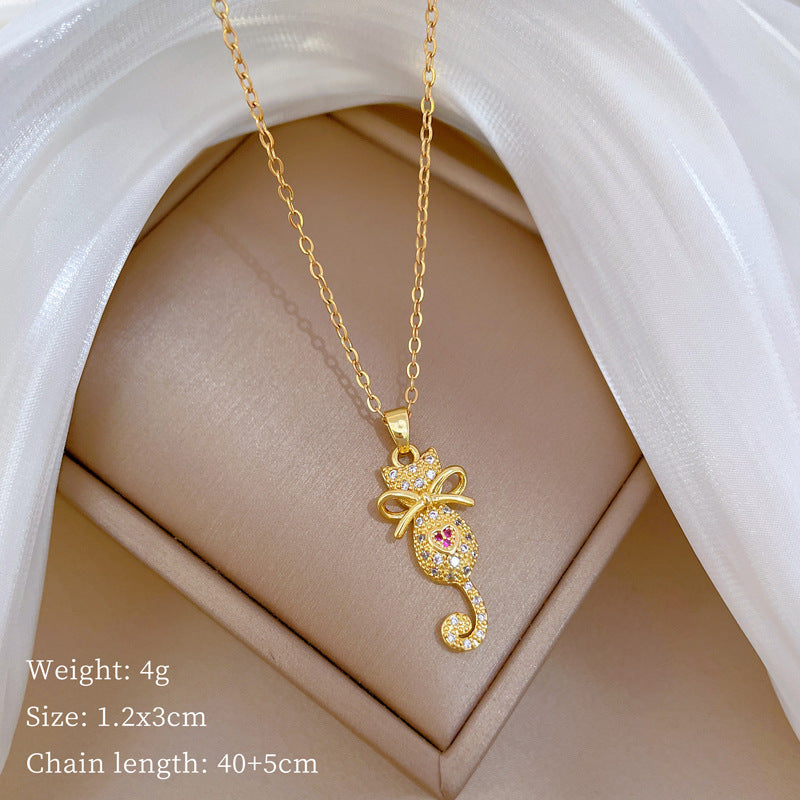 Geometric Minimalist Titanium Steel Necklace with Copper Pendant Plated in Real Gold Irregular Chain