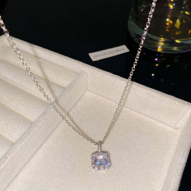 Sporty Sweet Square Fruit Emerald Cubic Zirconia Plated Titanium Steel Necklace with Brass Pendant Cable Chain