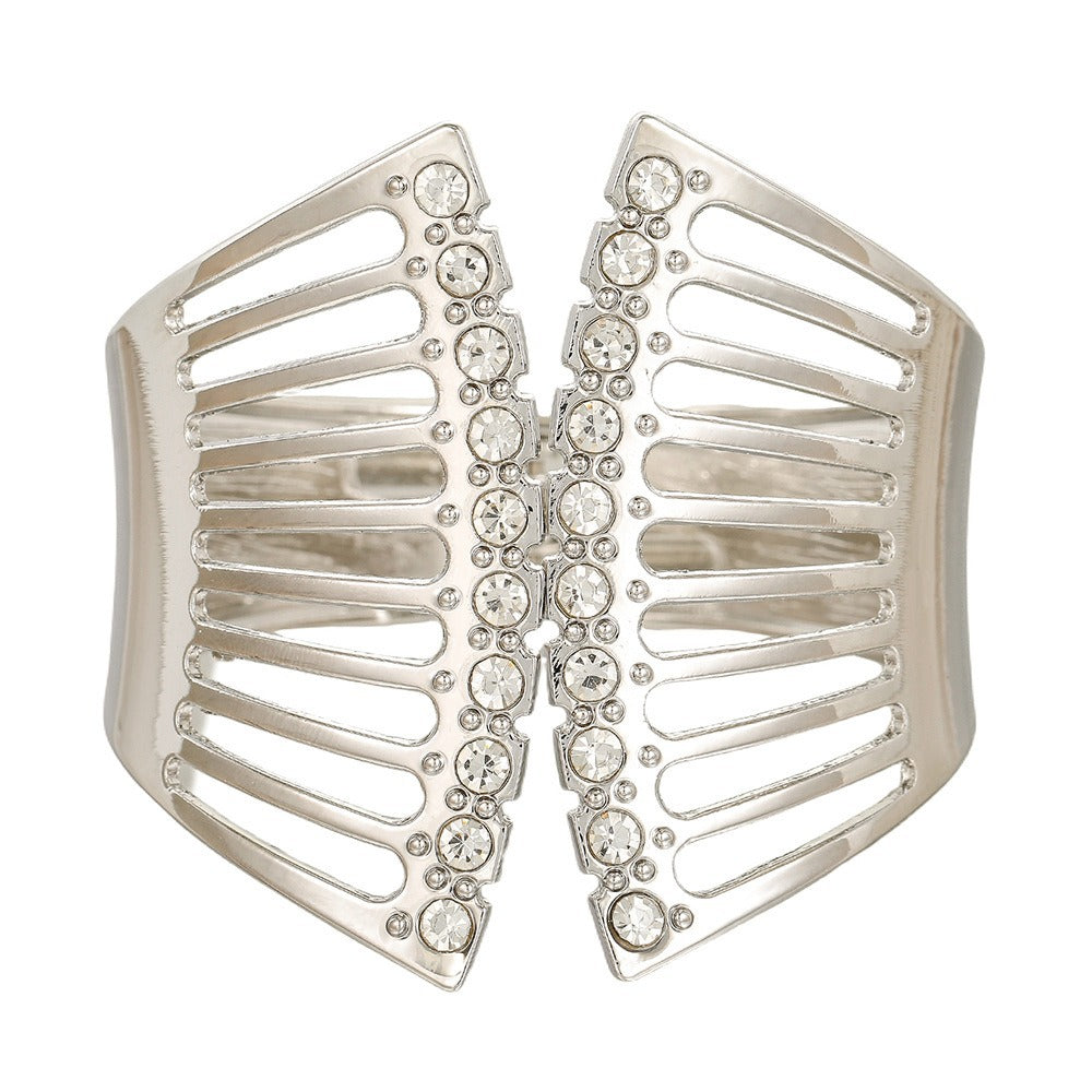 Geometric Round Plated Alloy Open Cuff Bracelet