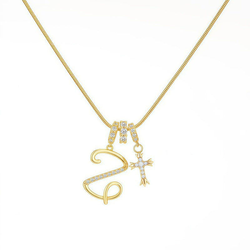 Sweet 22K Gold Plated Letter Titanium Steel Pendant Brass Cable Chain Necklace Unisex