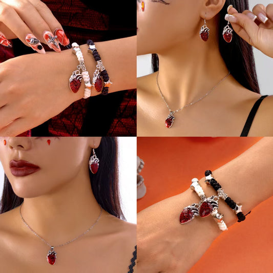 Conjunto de collar y pendientes geométricos informales chapados en aleación de corazón para unisex