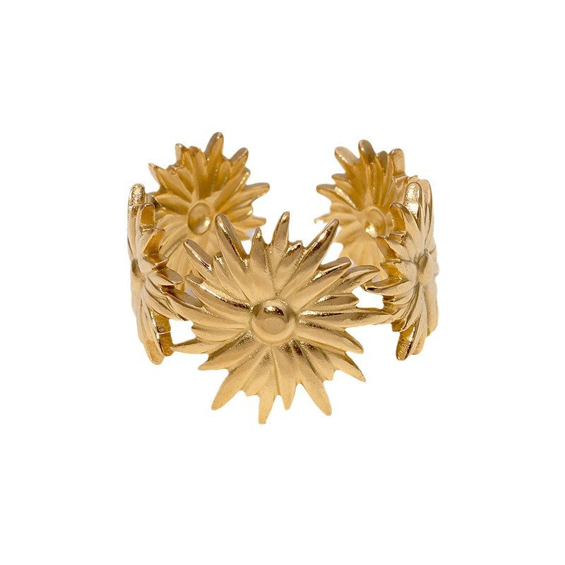 Minimalist Floral Adjustable Stainless Steel Ring with Plated Finish for Women
