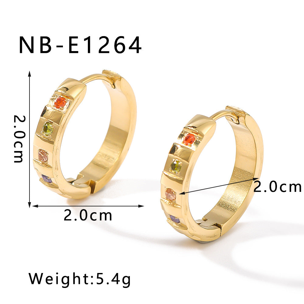 Minimalist Ins Style Stainless Steel Hoop Earrings with 18K Titanium Plating and Round Zirconia Heart-Shaped Ear Cuffs