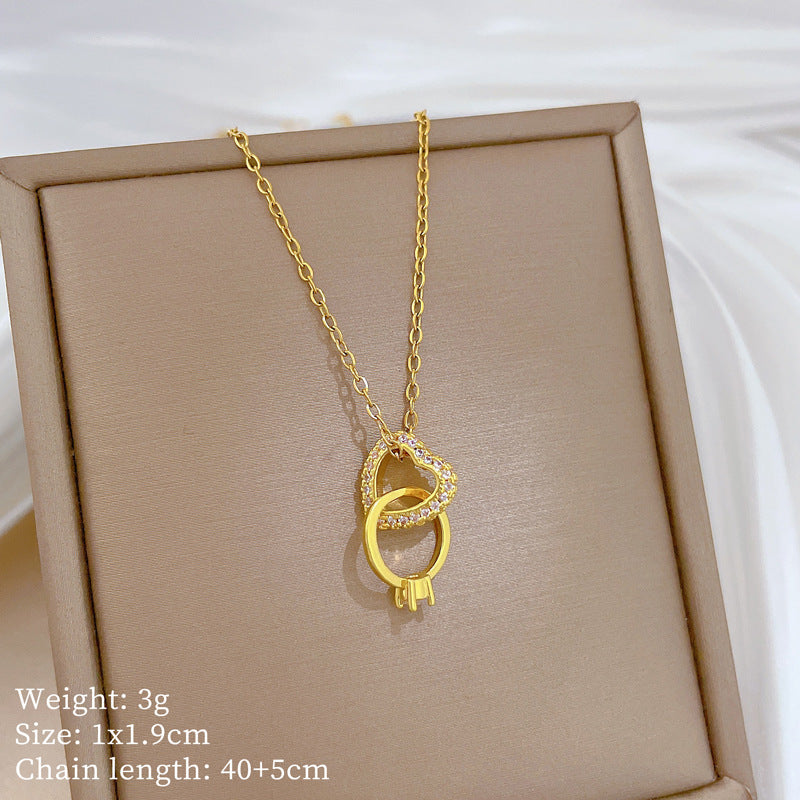 Sweet Minimalist Cross Micro-Inlaid Cubic Zirconia Brass Pendant Titanium Steel Necklace for Unisex