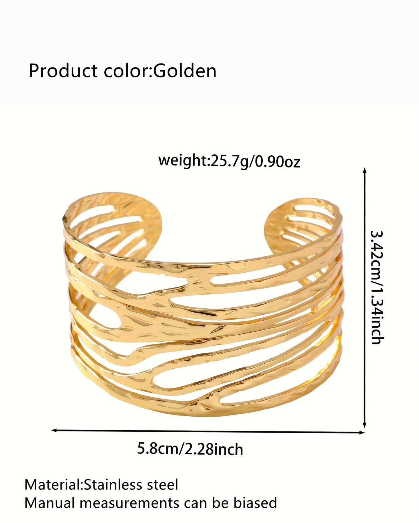 Bracciale a Polsino Minimalista Geometrico Cavo Aperto in Acciaio Inossidabile con Pressione dell'Olio