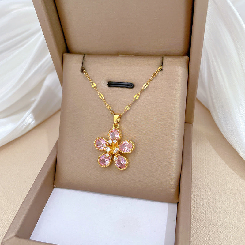 Set Collana e Orecchini da Donna a Fiori Geometrici in Acciaio al Titanio di Lusso