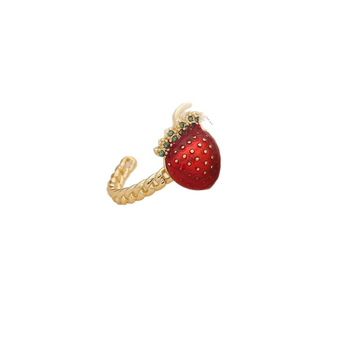 Simpatico Anello a Forma di Fragola in Rame con Finitura Smaltata da Donna, Gioielli alla Moda Regolabili a Tema Frutta