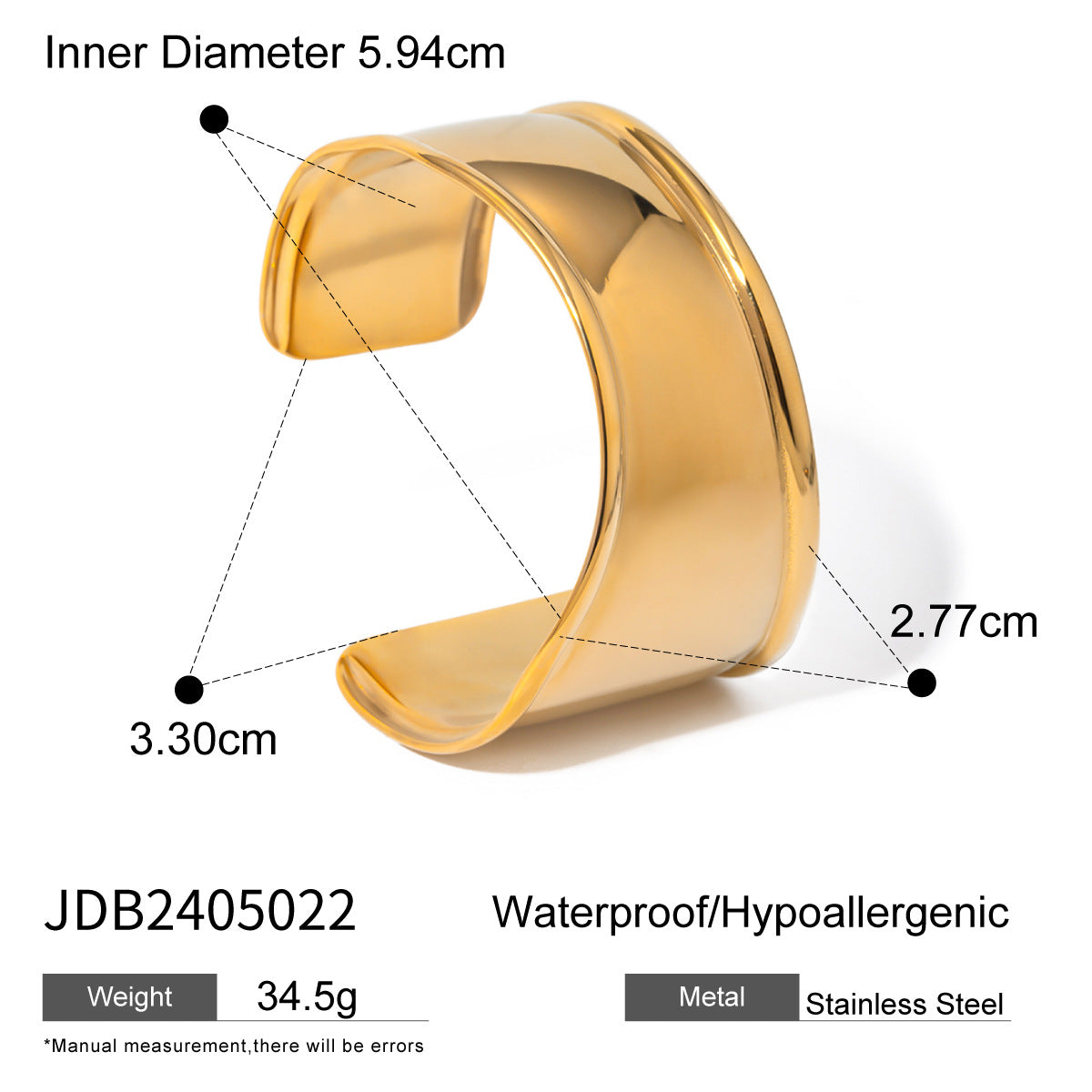 Gold Plated Geometric Stainless Steel Open Cuff Bracelet