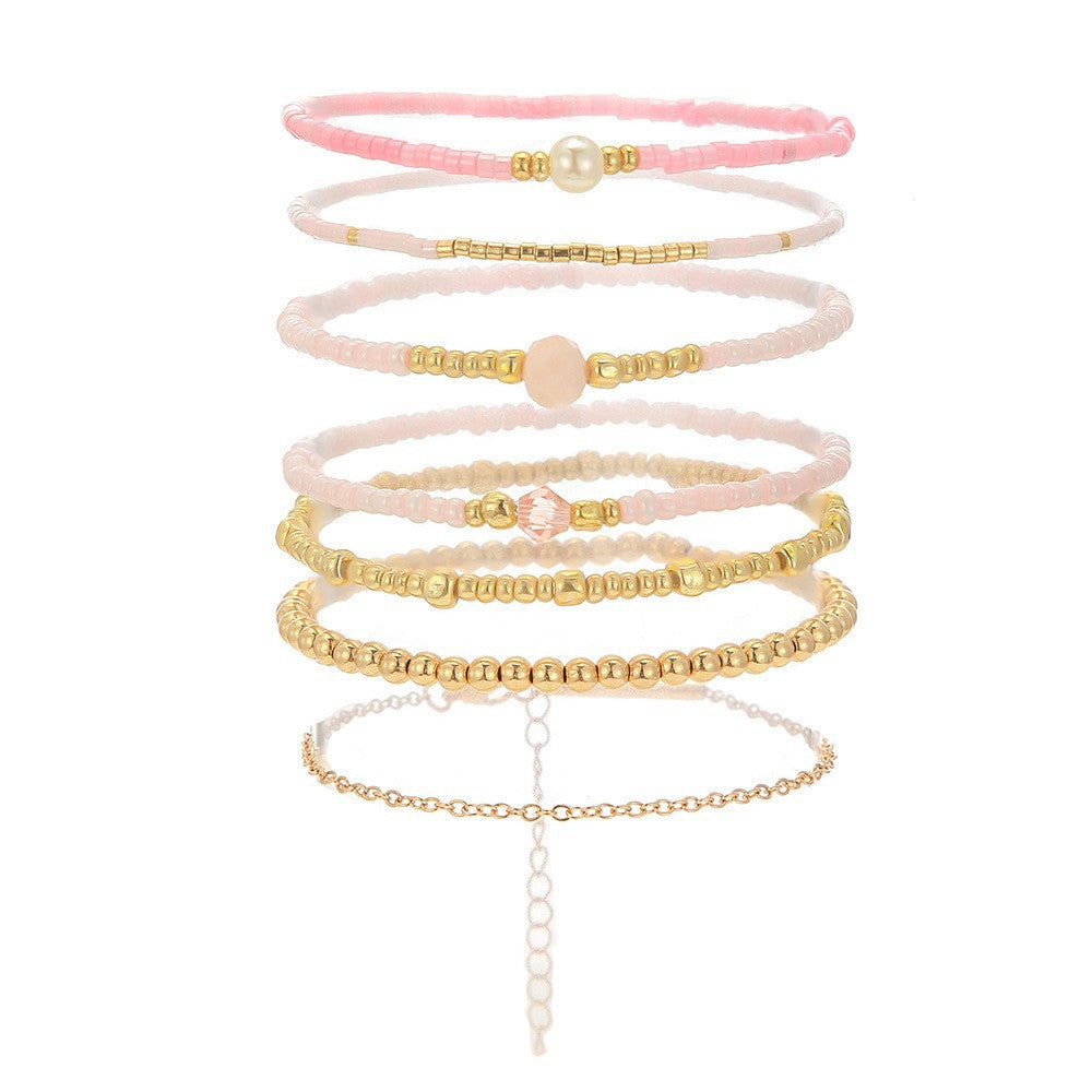 Sweet Pink Crystal Acrylic Bow Bracelet Handmade Beaded Stretch Jewelry for Women