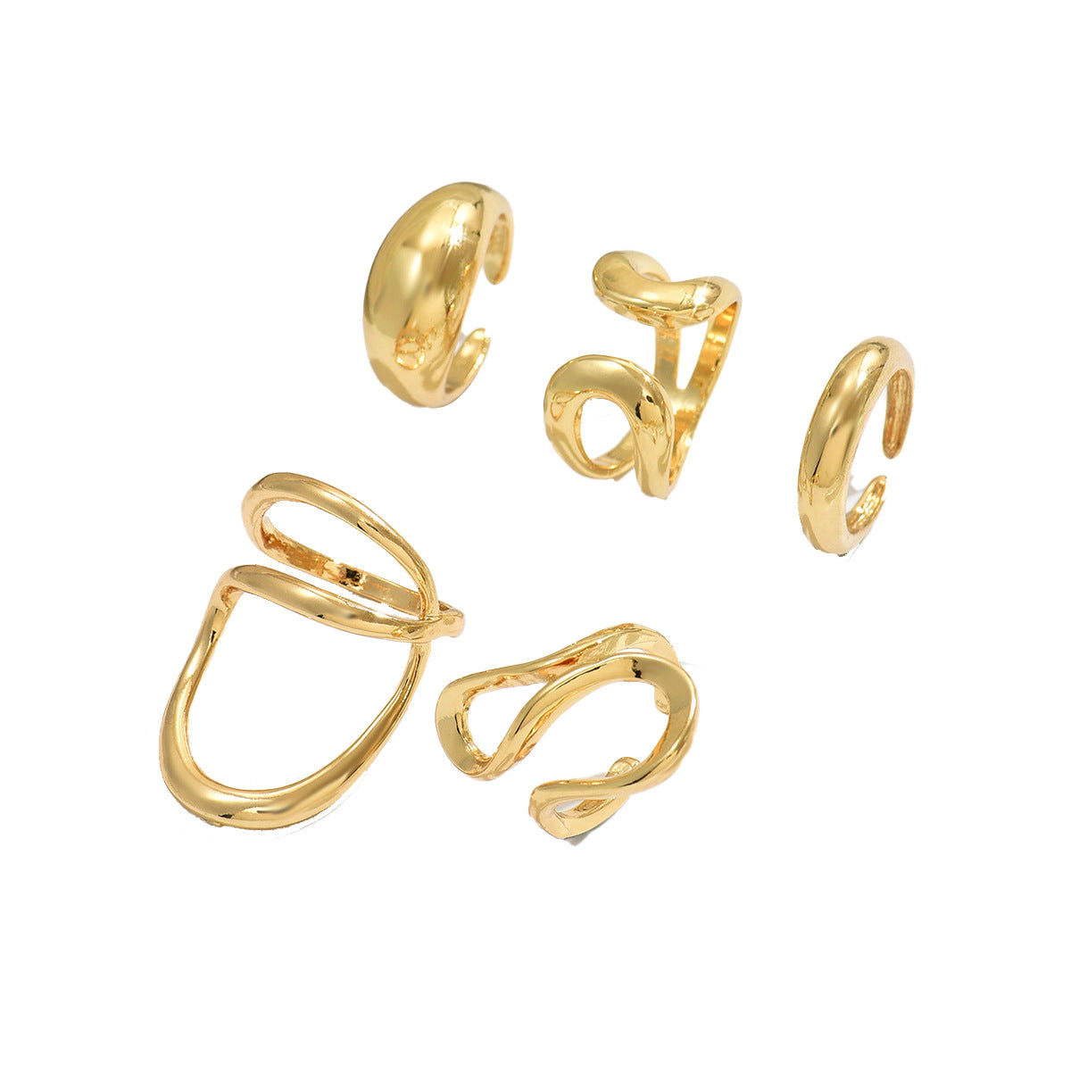 Anillo geométrico de mujer de moda de aleación de zinc con acabado chapado Diseño retorcido Anillos de banda abierta ajustables para dedo índice