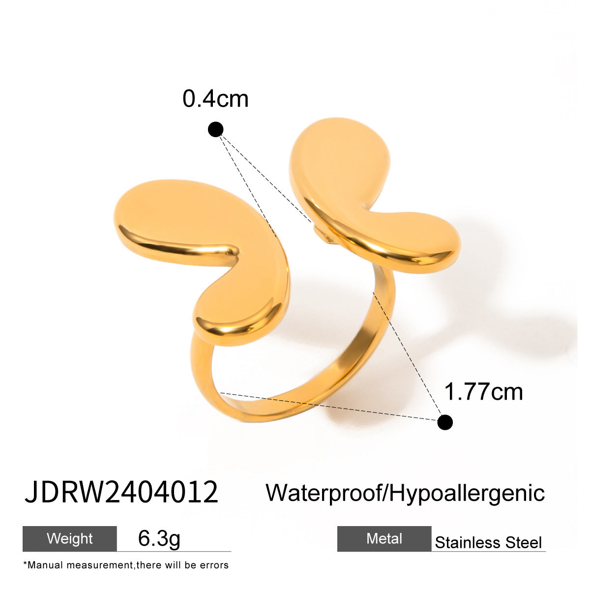 Anillo de acero inoxidable geométrico minimalista con acabado chapado para mujer con acento de mariposa y lazo