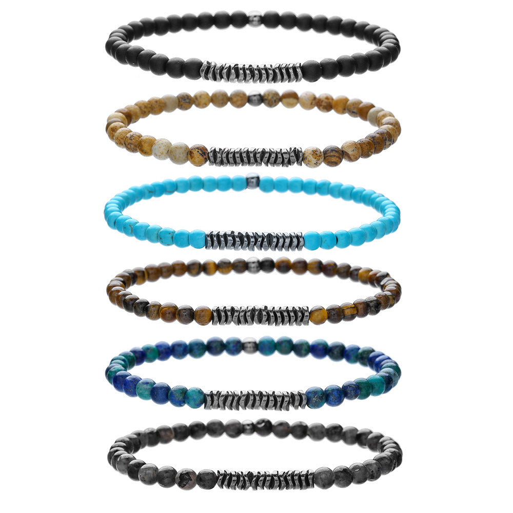 4MM Natural Stone Tiger Eye Hematite Round Beaded Stretch Bracelet Geometric Unisex