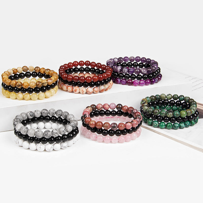 8mm Natural Rose Quartz and Agate Geometric Beaded Bracelet Unisex Crystal Jewelry
