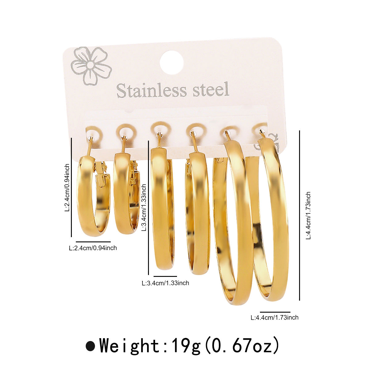 Minimalist Geometric Stainless Steel Earrings for Women with Plated Finish, Circular and Hexagonal Hoop and Stud Set