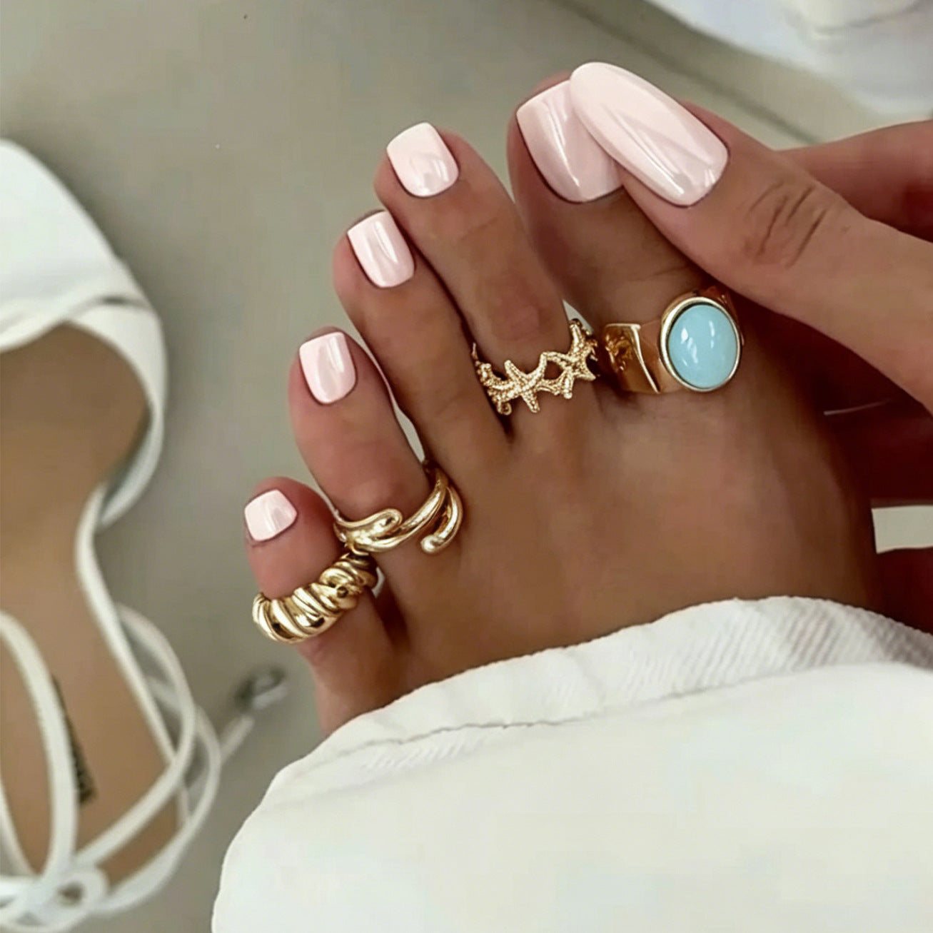 Bohemian Alloy Star Shape Gemstone Inlay Open Toe Ring Set for Women