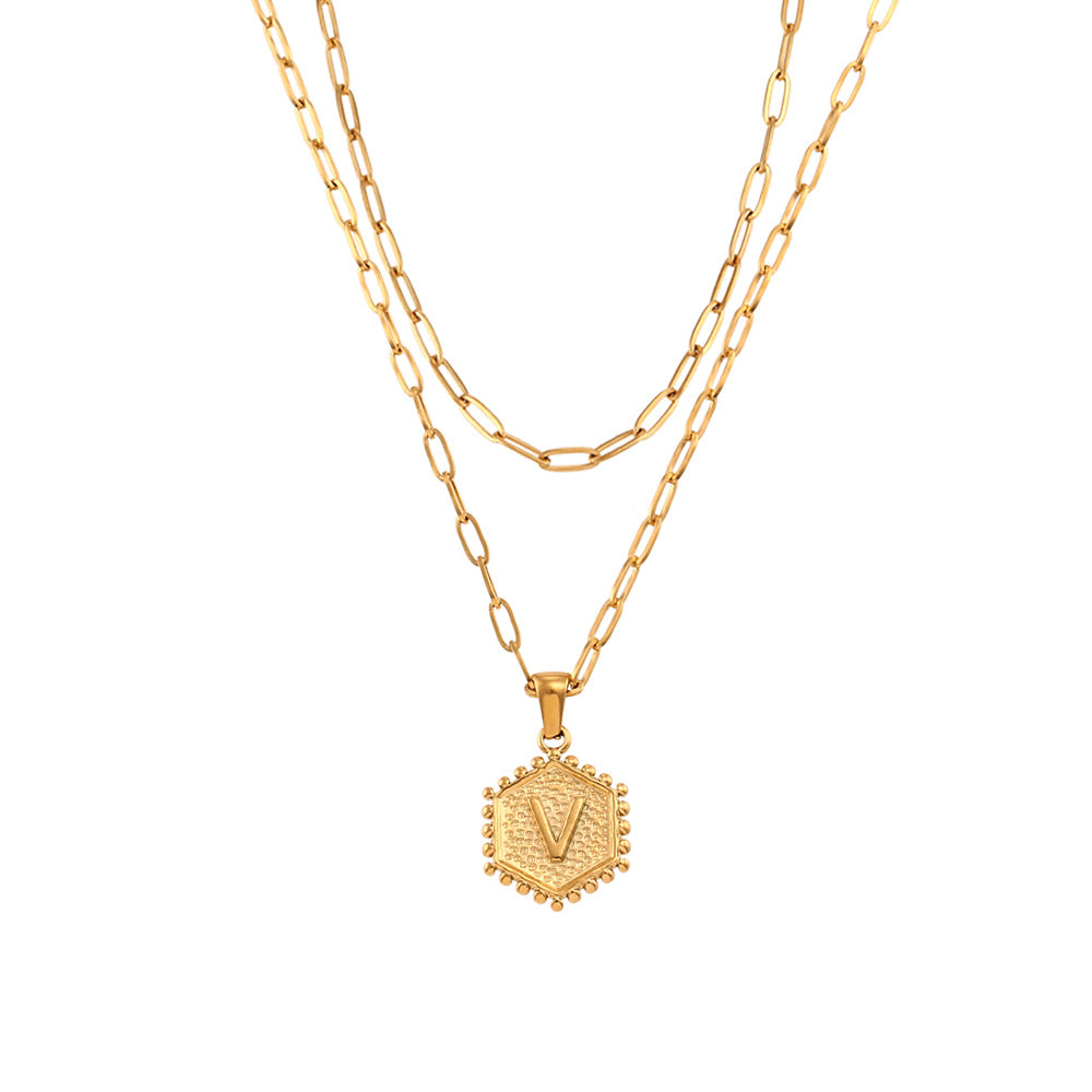Minimalist Fashion Letter Pendant Necklace with Stainless Steel Chain and Titanium Steel Charm