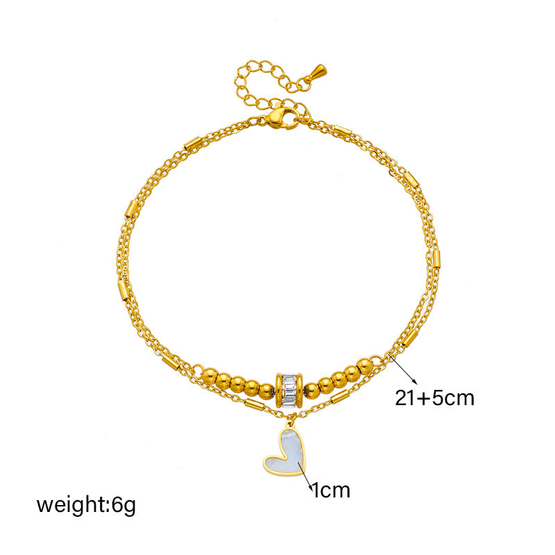 Fashion Minimalist Geometric Stainless Steel Anklet with Heart Pendant for Women