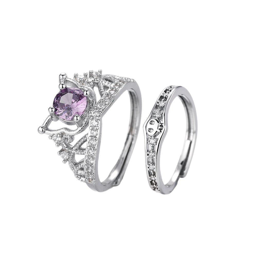 Anello regolabile con apertura stile cartone animato in lega di zinco con intarsi di strass per coppie