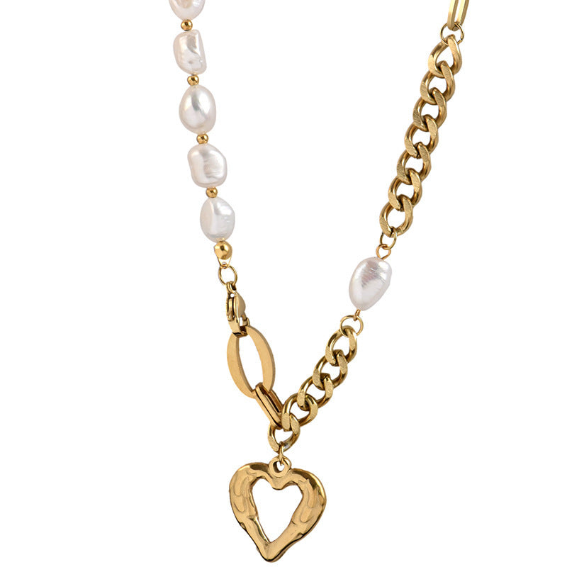 Minimalist Retro Titanium Steel Heart Pendant Necklace with Plated Finish for Women