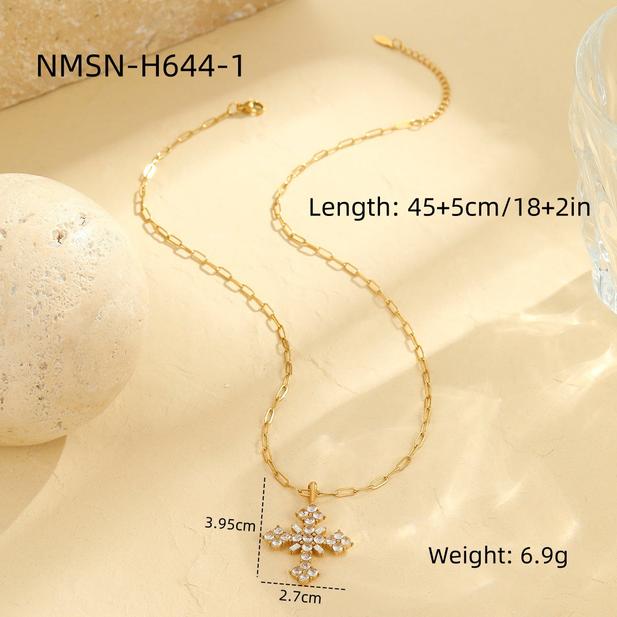 Collana pendente a croce alla moda in acciaio inossidabile con strass da donna
