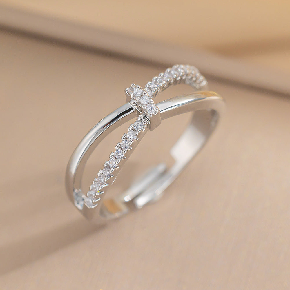 Luxury Minimalist Adjustable Open Ring for Women with Gold-Plated Copper Band and Zircon Stone Accent in Heart and Floral Shape