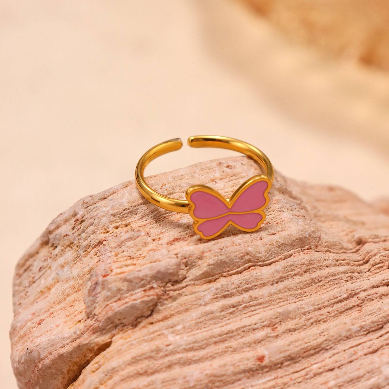 Pink Butterfly Necklace Set for Girls with Stainless Steel Chain and Titanium Steel Pendant, Enamel Finish, Fashionable Minimalist Jewelry Collection Including Necklace, Bracelet, Ring, and Earrings