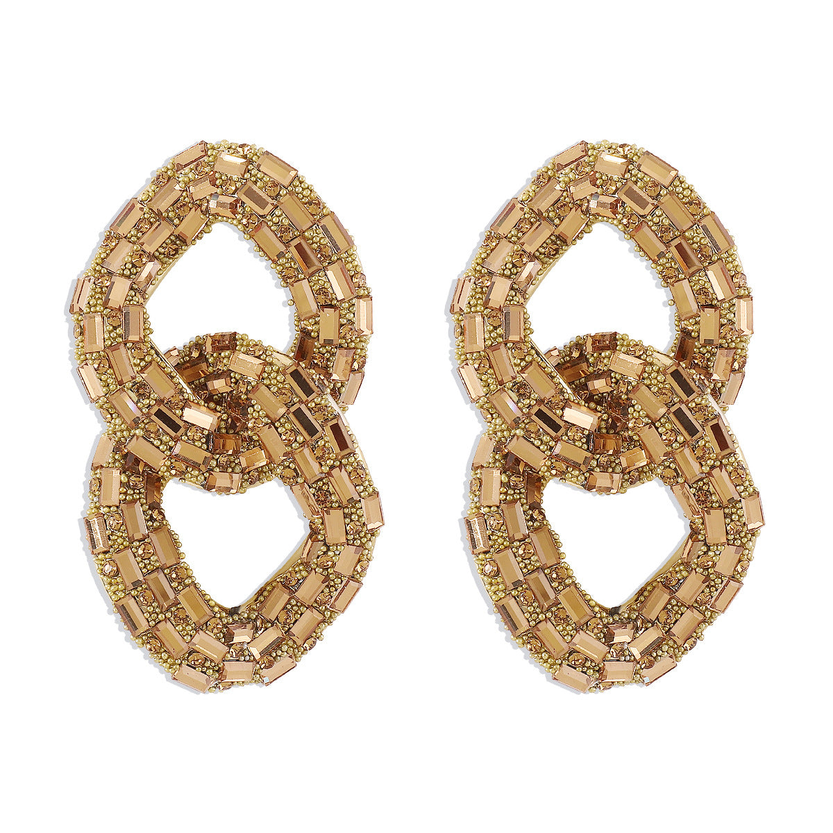 Pendientes de strass geométricos calados, dulces y atrevidos, con detalle de cadena para mujer