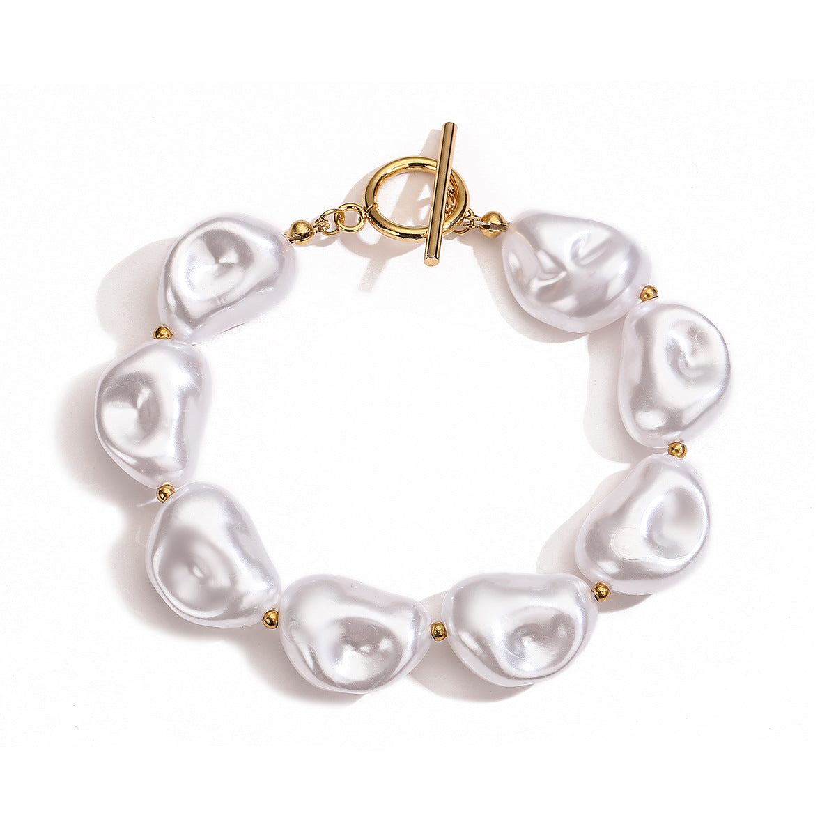 Elegant 18K Gold Plated Stainless Steel Heart Pearl Necklace and Bracelet Set for Women