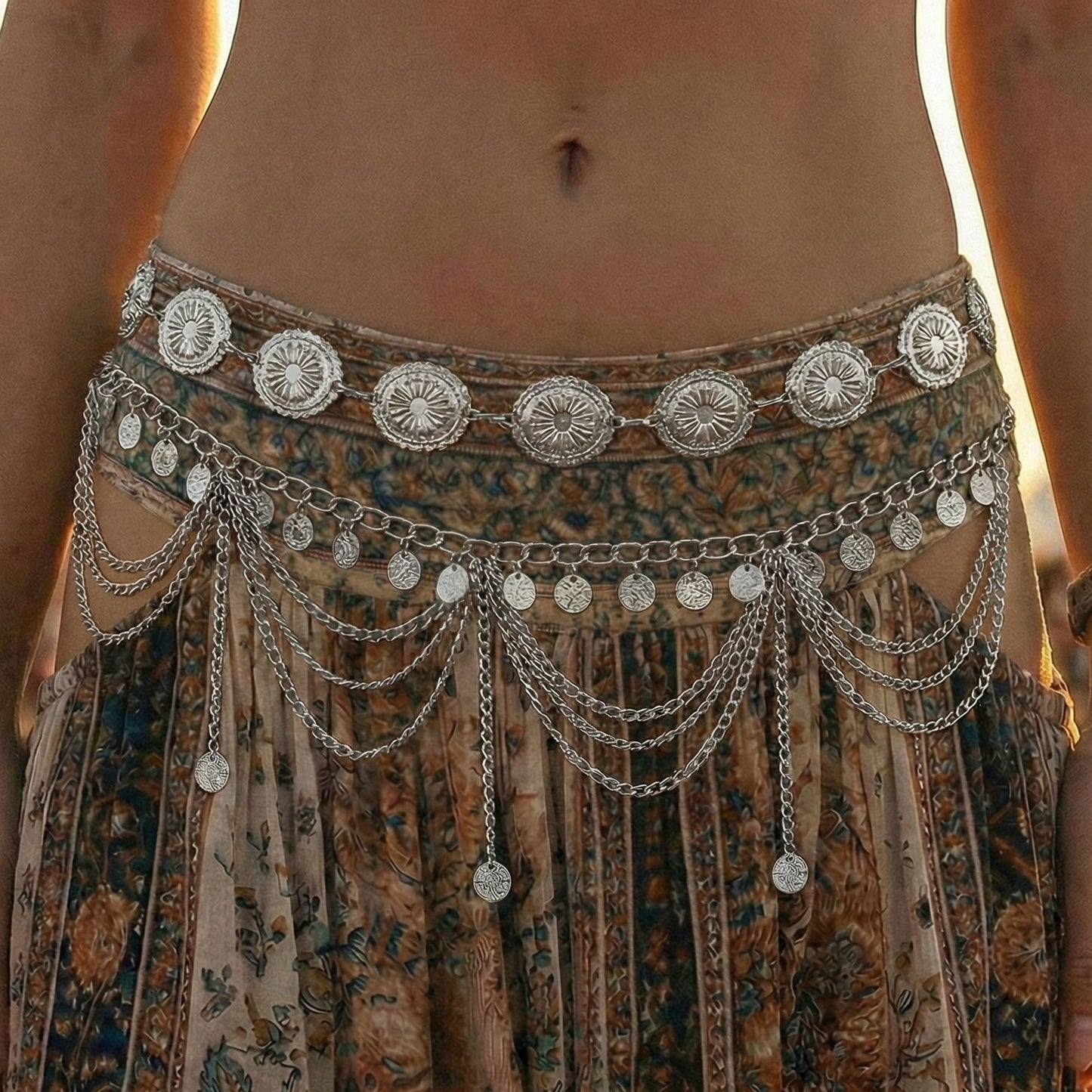 Vintage Bohemian Ethnic Multi-Layer Tassel Polished Zinc Alloy Body Chain for Women