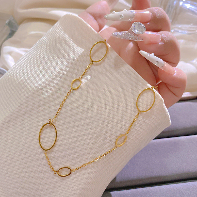 Minimalist Luxury Gold Plated Titanium Steel Hollow Oval Geometric Necklace