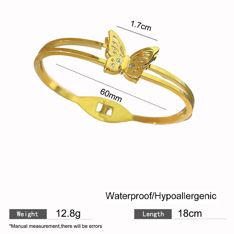 Sweet Elegant Gold Plated Hollow Butterfly Titanium Steel Bracelet