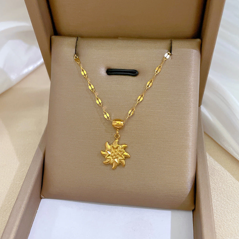 Collana con Pendente a Mulino a Vento Geometrico Minimalista da Donna in Acciaio al Titanio Placcato Oro, Catena per Clavicole