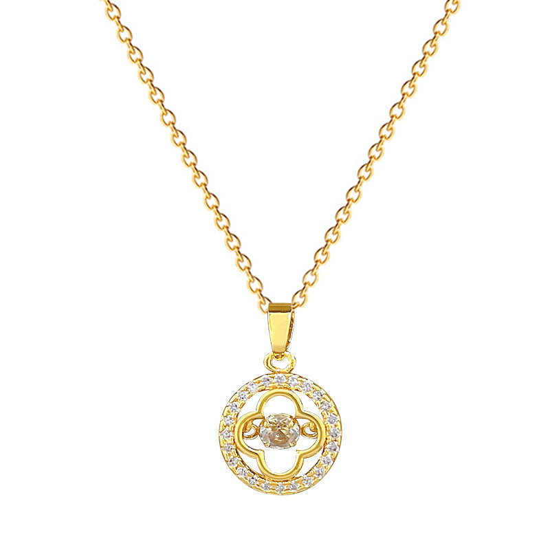 Minimalist Clover-Shaped Titanium Steel Necklace with Rhinestone Inlay for Women and Men, Dainty Clavicle Chain