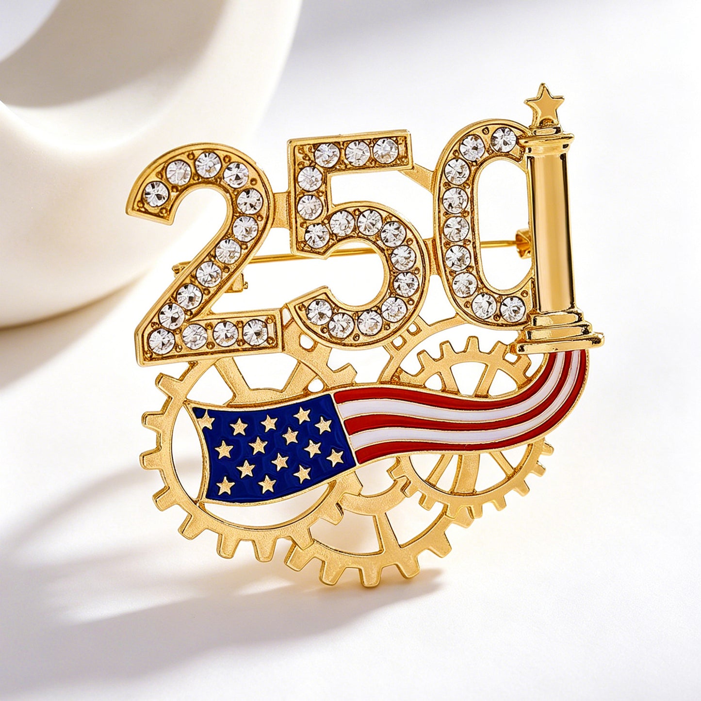 Fashionable Zinc Alloy Rhinestone Inlay Brooch for US Independence Day Commemoration Unisex Pin Badge
