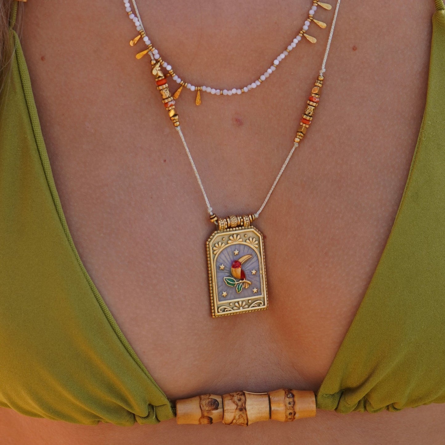 Retro Tarot Card Heart Eye Flame Pendant Necklace for Women in Copper with Gold Plating