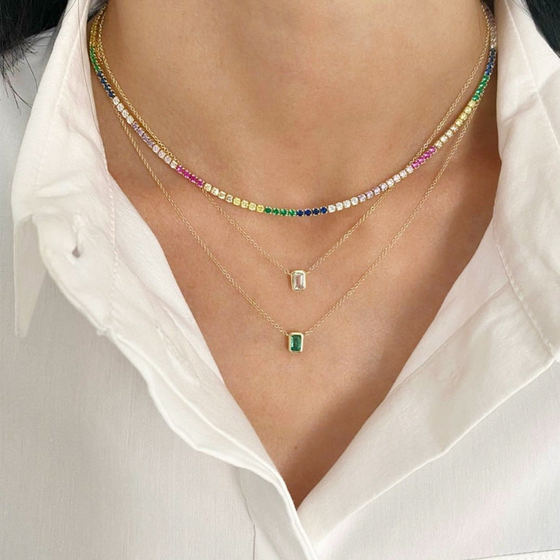 Minimalist Oval Geometric Pendant Necklace in Copper with Rhinestone Inlay and Gold Plating for Women