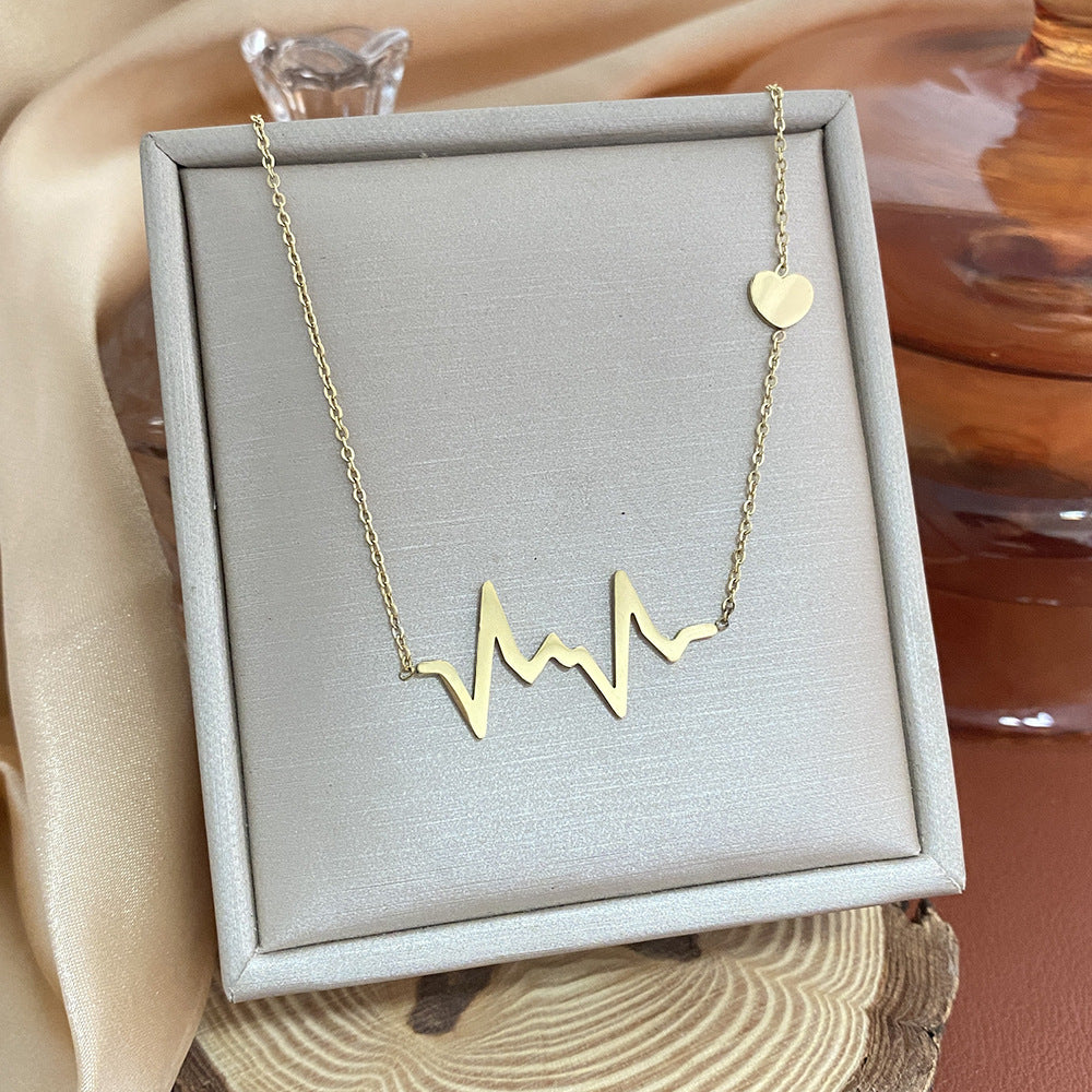 18K Gold Plated Titanium Steel Heart Cartoon Leaf Necklace with Ethnic Elements