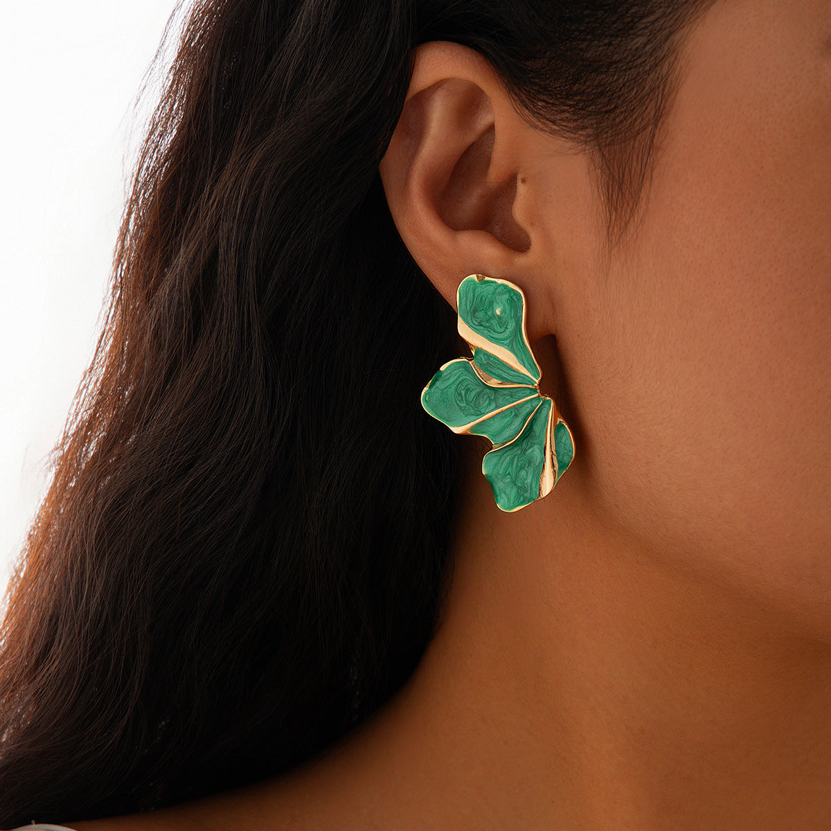 Exaggerated Floral Petal Earrings in Alloy with Enamel Finish for Women